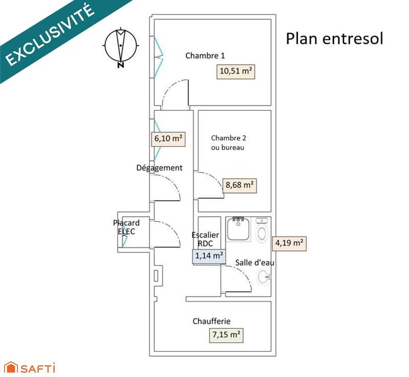Maison de ville - 65 m² - 3 pièces