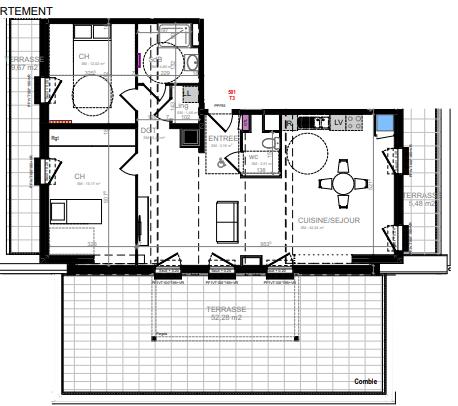 Appartement - 82 m² - 3 pièces