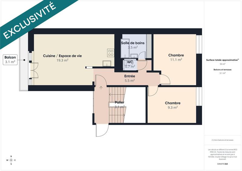 Appartement - 50 m² - 3 pièces