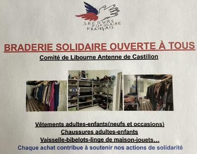 Braderie solidaire ouverte à tous (secours populaire comité de libourne antenne de castillon)