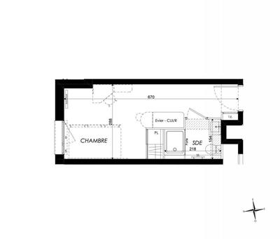 Appartement - 17 m² - 1 pièce