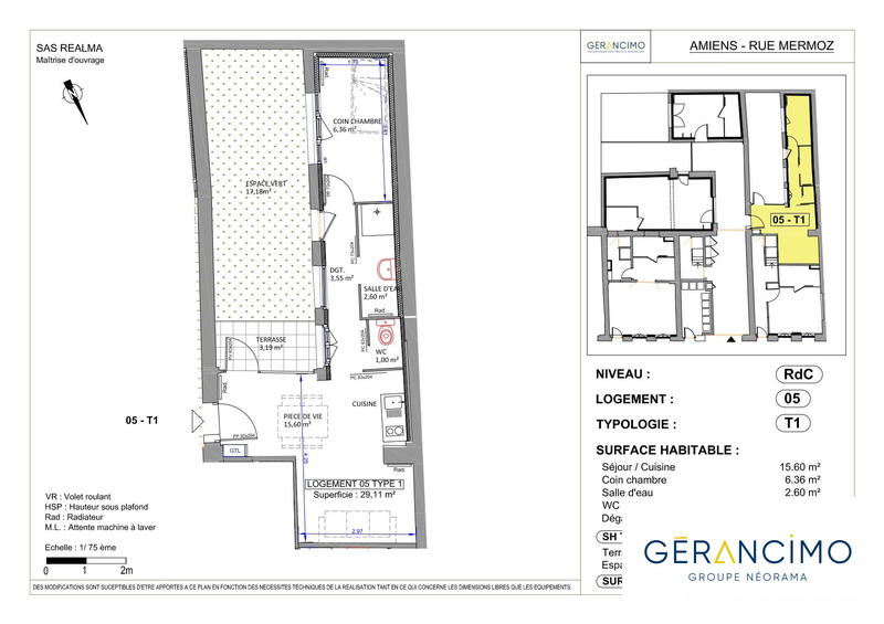 Appartement - 29 m² - 1 pièce