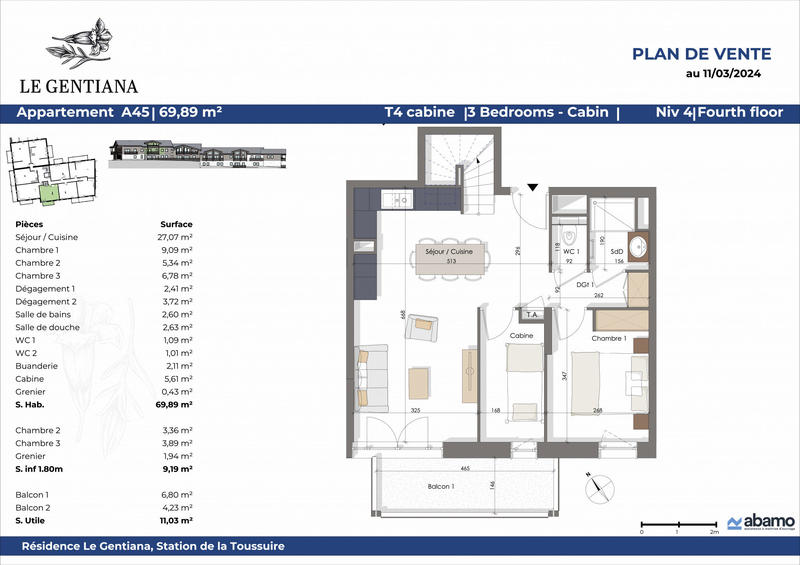 Appartement - 69 m² - 4 pièces