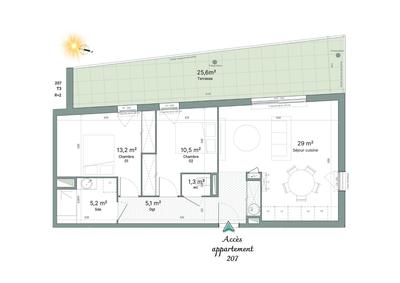 Appartement - 64 m² - 3 pièces