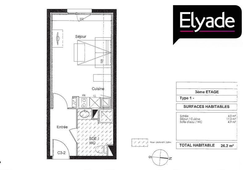 Appartement - 26 m² - 1 pièce