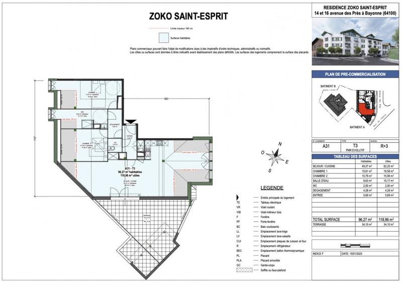 Appartement - 96 m² - 3 pièces