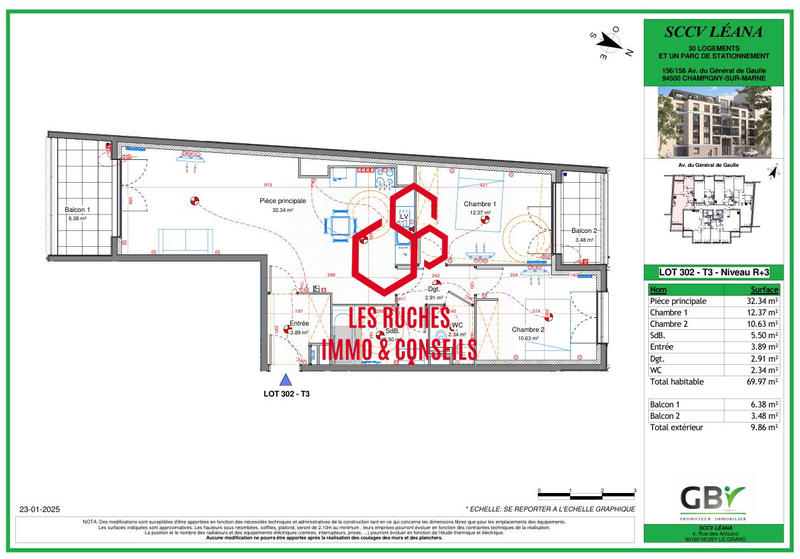 Appartement - 70 m² - 3 pièces