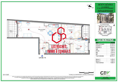 Appartement - 70 m² - 3 pièces