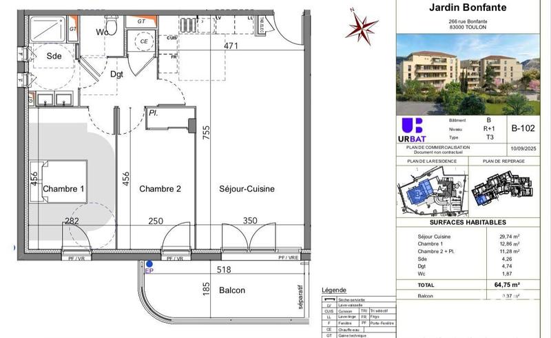 Appartement - 64 m² - 3 pièces