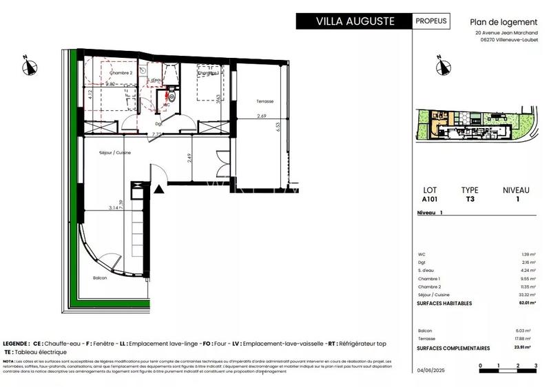 Appartement - 62 m² - 3 pièces