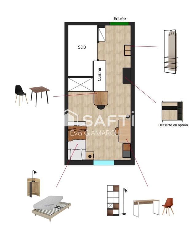 Appartement - 18 m² - 1 pièce