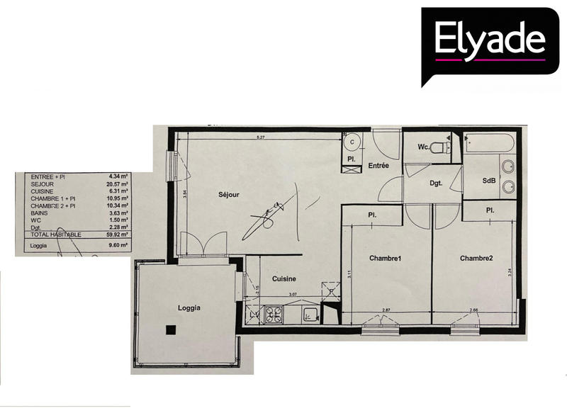 Appartement - 60 m² - 3 pièces