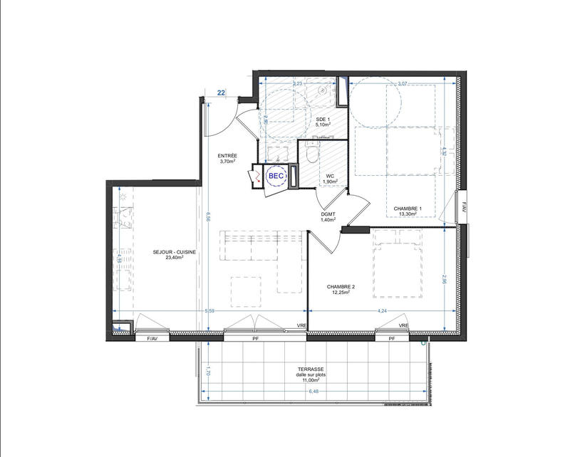 Appartement - 61 m² - 3 pièces