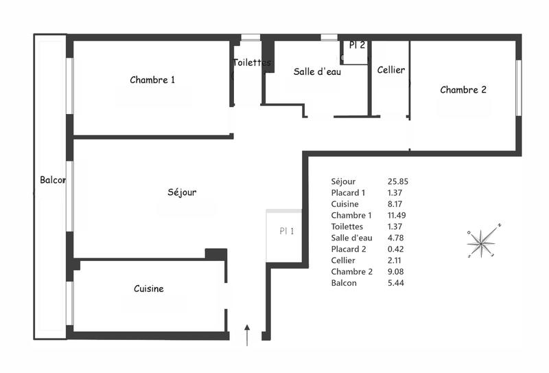 Appartement - 65 m² - 3 pièces