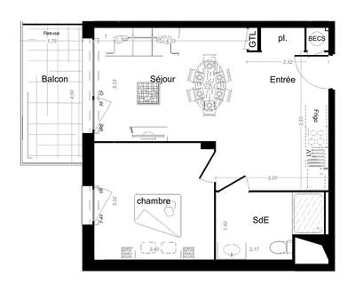 Appartement - 42 m² - 2 pièces