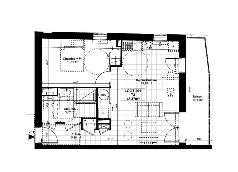 Appartement - 48 m² - 2 pièces