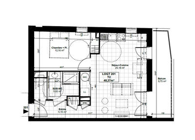 Appartement - 48 m² - 2 pièces