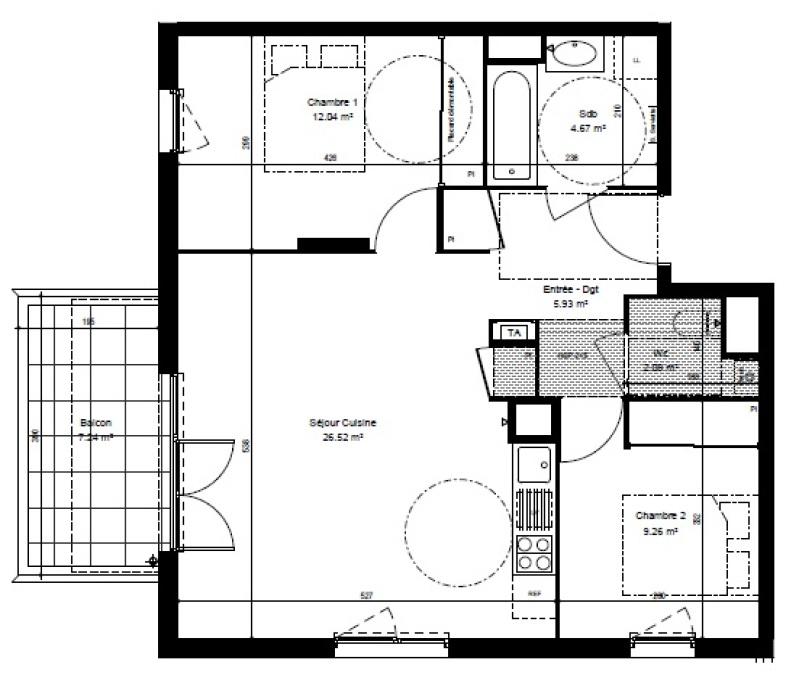 Appartement - 60 m² - 3 pièces