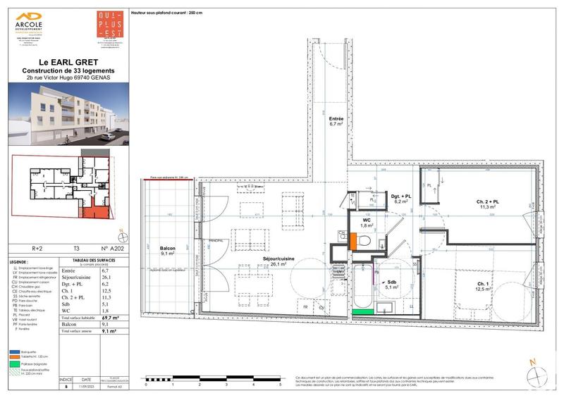 Appartement - 69 m² - 3 pièces