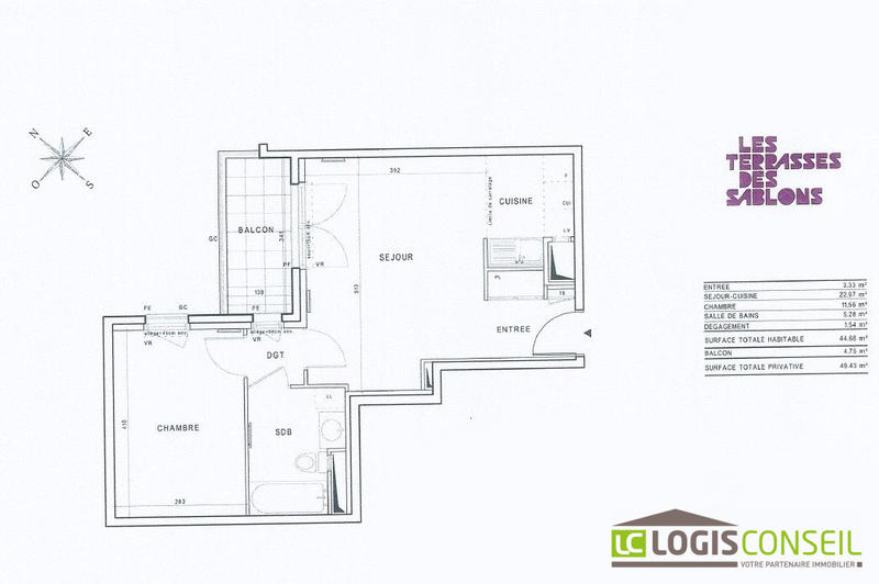 Appartement - 45 m² - 2 pièces