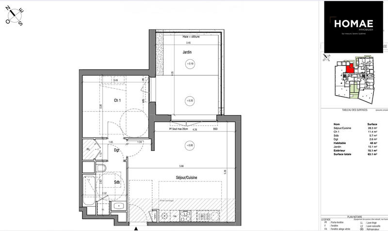 Appartement - 48 m² - 2 pièces