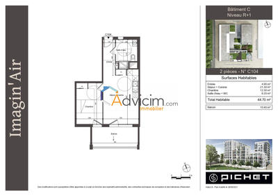 Appartement - 45 m² - 2 pièces