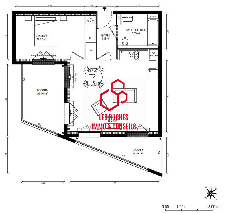 Appartement - 48 m² - 2 pièces