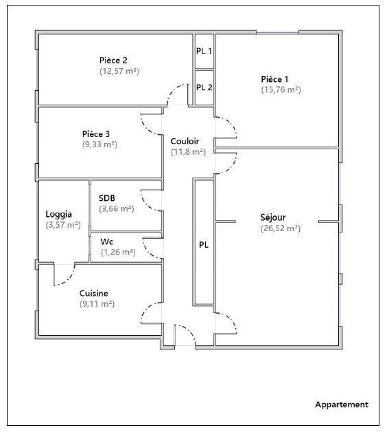 Appartement - 90 m² - 4 pièces