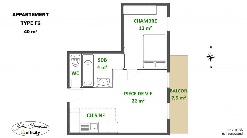 Appartement - 40 m² - 2 pièces