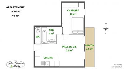 Appartement - 40 m² - 2 pièces