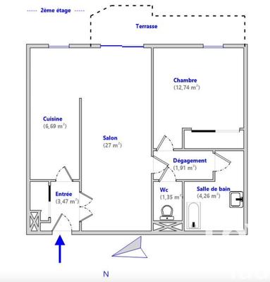Appartement - 57 m² - 2 pièces