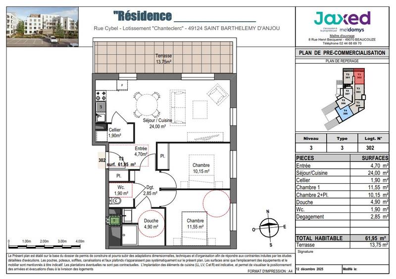 Appartement - 61 m² - 3 pièces