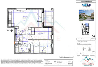 Appartement - 64 m² - 3 pièces