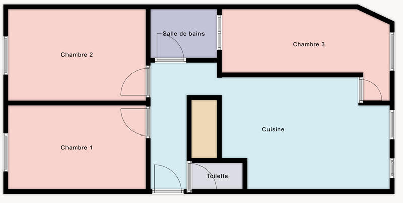 Chambre - 17 m² - 3 pièces