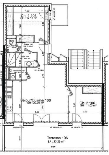 Appartement - 65 m² - 3 pièces