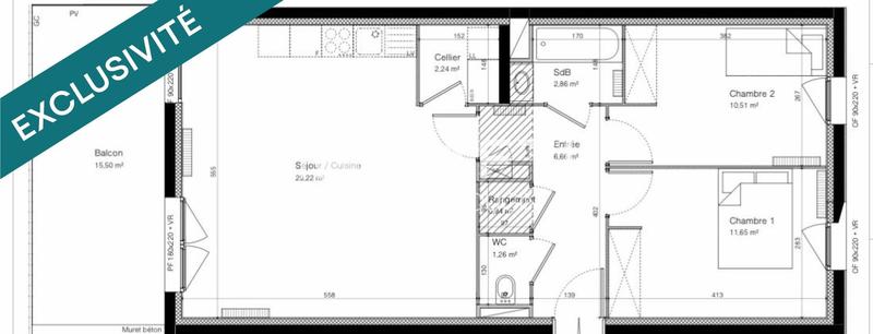 Appartement - 65 m² - 3 pièces