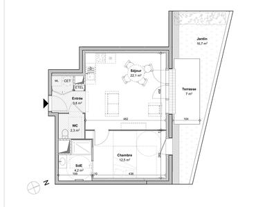 Appartement - 45 m² - 2 pièces