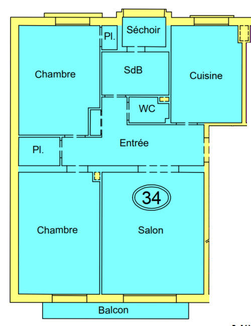 Appartement - 60 m² - 3 pièces