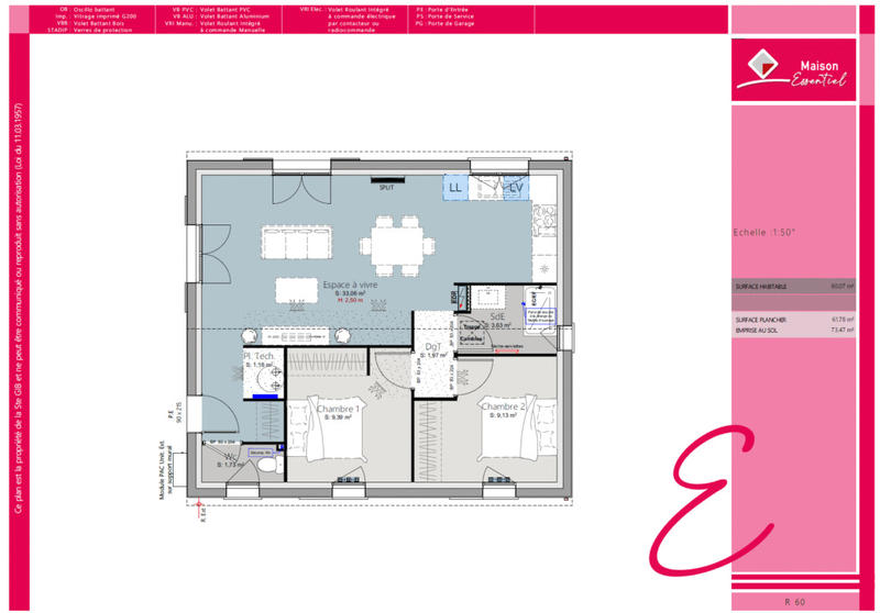 Maison - 60 m² - 3 pièces