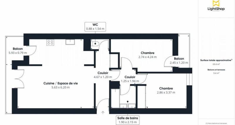Appartement - 69 m² - 3 pièces