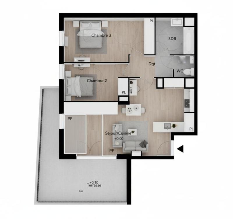 Appartement - 66 m² - 3 pièces