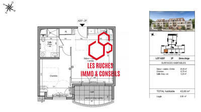Appartement - 43 m² - 2 pièces