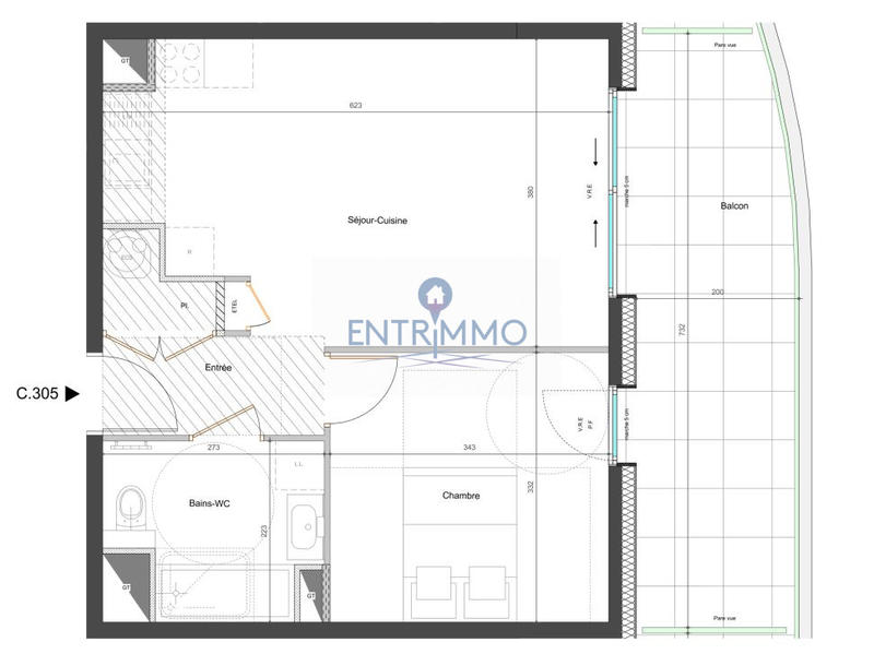 Appartement - 42 m² - 2 pièces