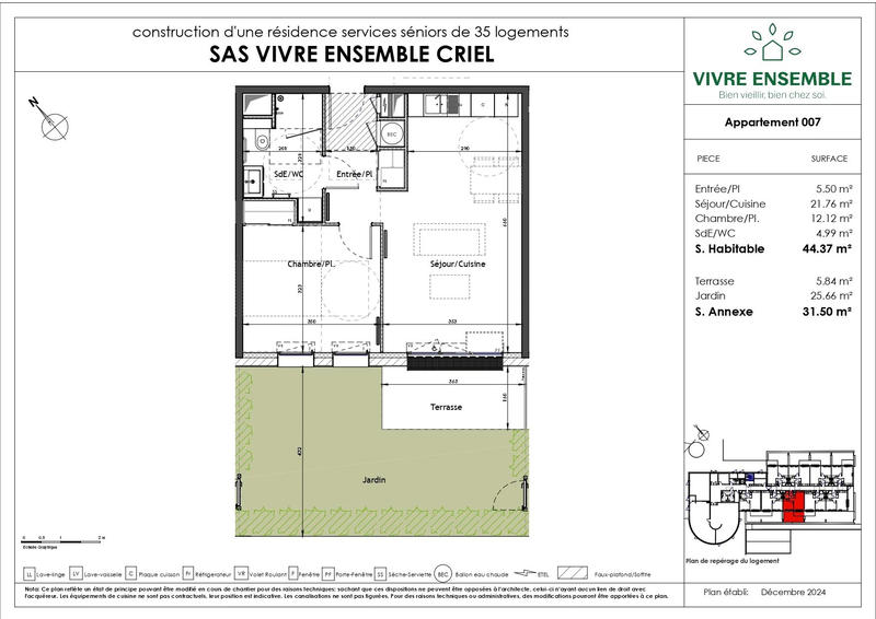 Appartement - 44 m² - 2 pièces