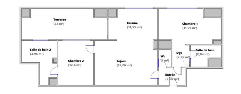 Appartement - 64 m² - 3 pièces