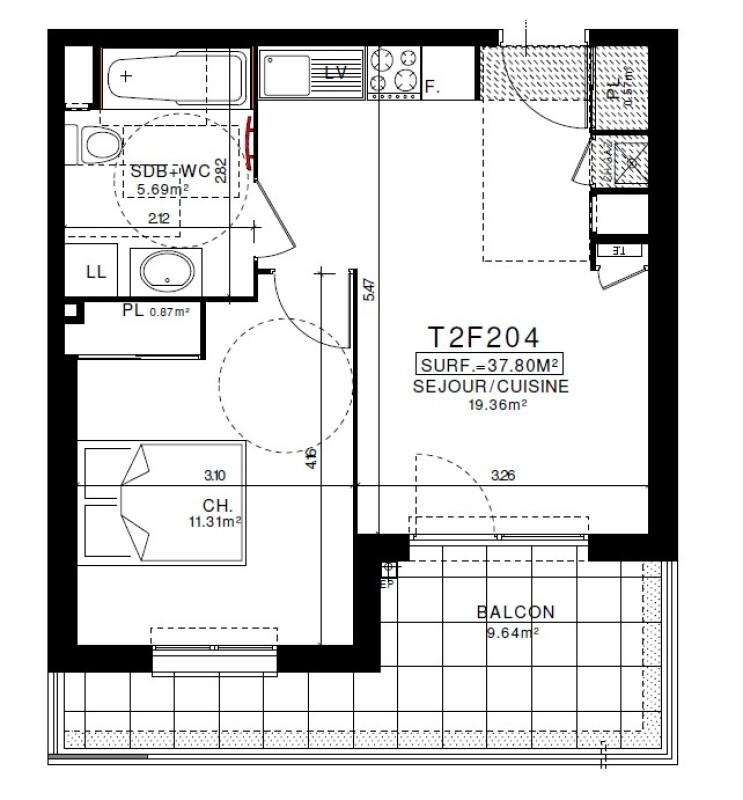 Appartement - 37 m² - 2 pièces