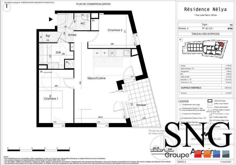 Appartement - 60 m² - 3 pièces
