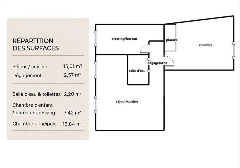 Appartement - 40 m² - 3 pièces