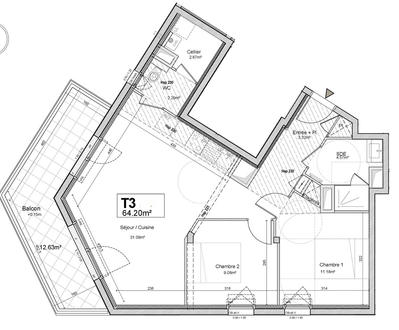 Appartement - 64 m² - 3 pièces