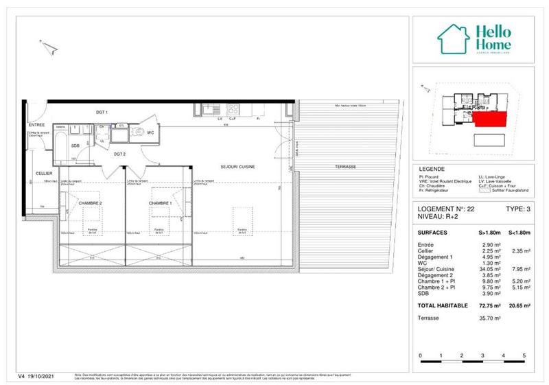 Appartement - 72 m² - 3 pièces